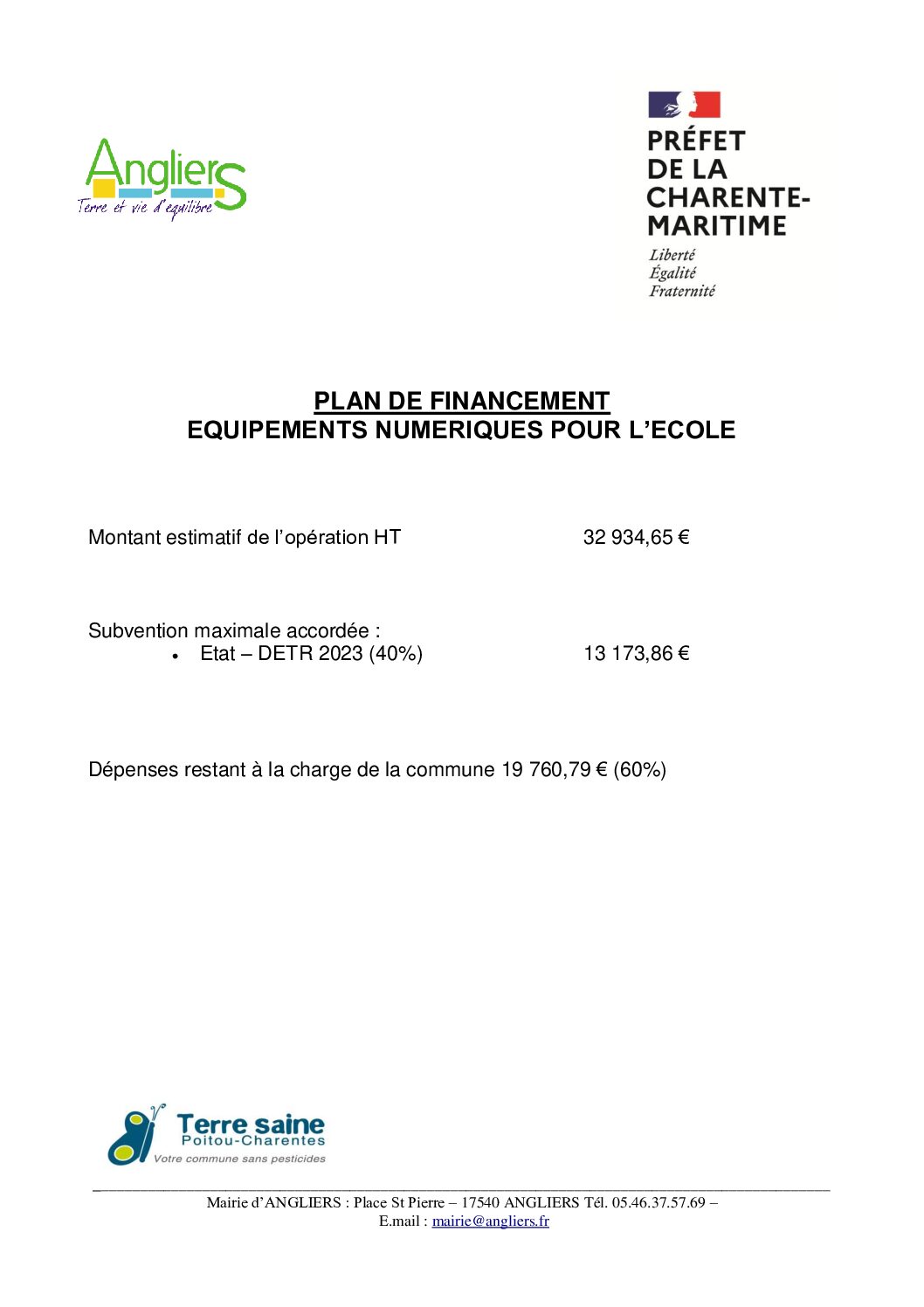 Plan de financement pour affichage